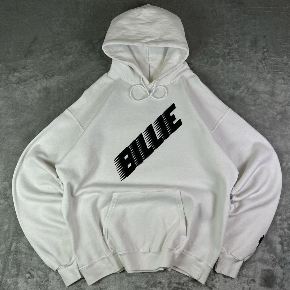 Billie Eilish White Racing Name Spellout Logo White Hoodie Size Large